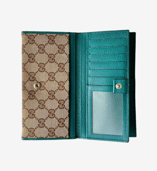 GUCCI Beige GG Canvas  Leather Flap Continental Wallet - Image 4