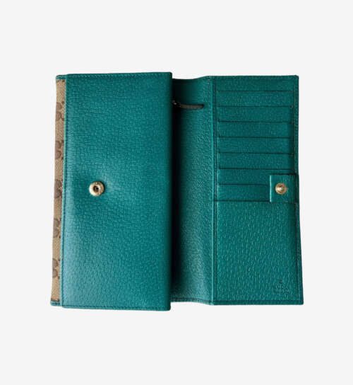 GUCCI Beige GG Canvas  Leather Flap Continental Wallet - Image 3