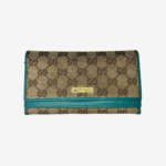 GUCCI Beige GG Canvas  Leather Flap Continental Wallet