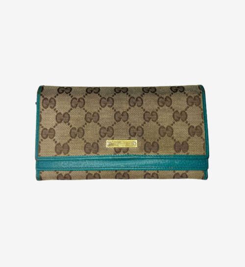 GUCCI Beige GG Canvas  Leather Flap Continental Wallet