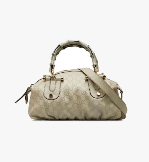 Gucci White Guccissima Bamboo Dialux Pop Satchel