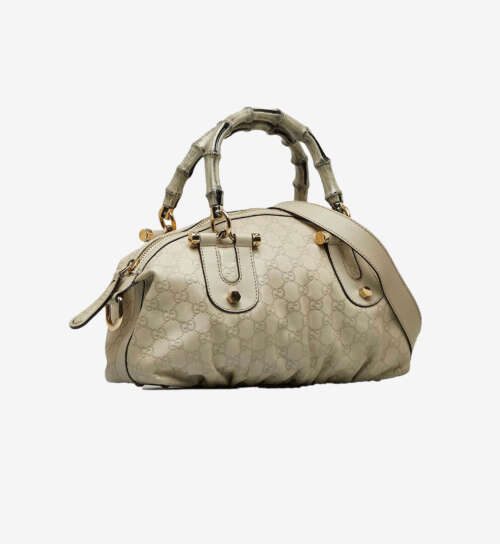 Gucci White Guccissima Bamboo Dialux Pop Satchel - Image 2