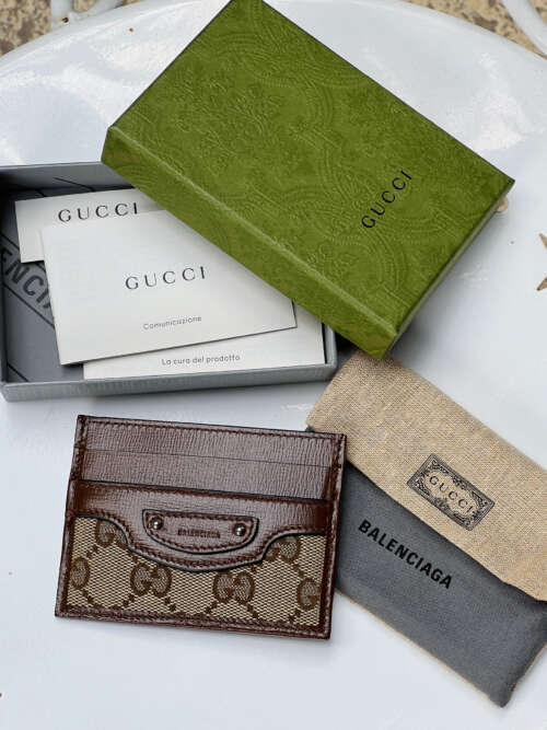 The Hacker Project Gucci x Balenciaga Card Case GG Leather Brown