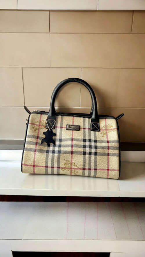 Vintage Burberry Beige x Brown Leather Canvas