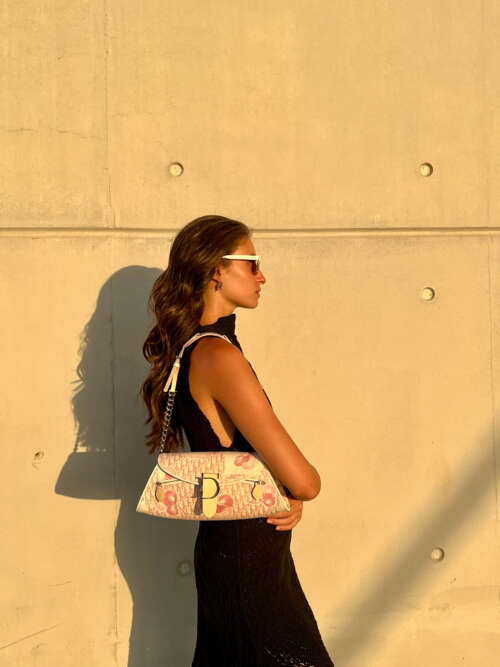 Christian Dior Trotter Flower Pink White Leather Canvas