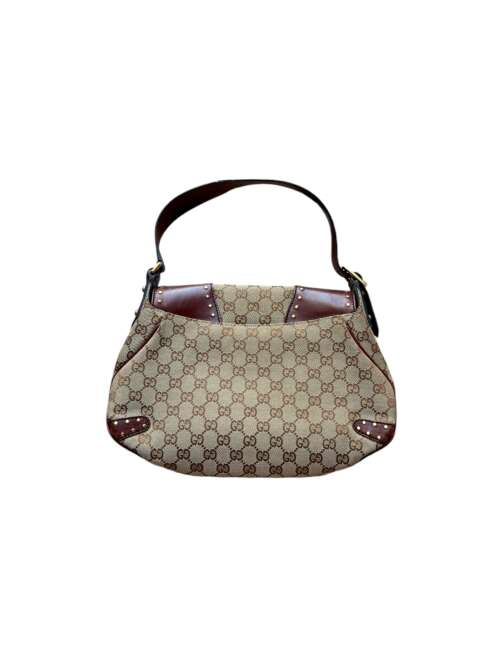 Gucci Horsebit 1955 Burgundy Leather GG Monogram Gold Chain Flap - Image 4
