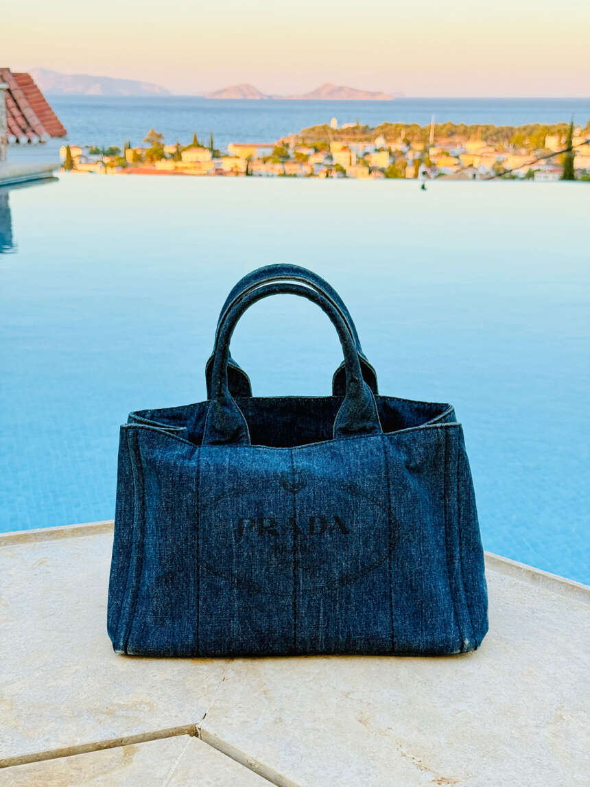 Prada Blue Denim Canapa Logo Satchel