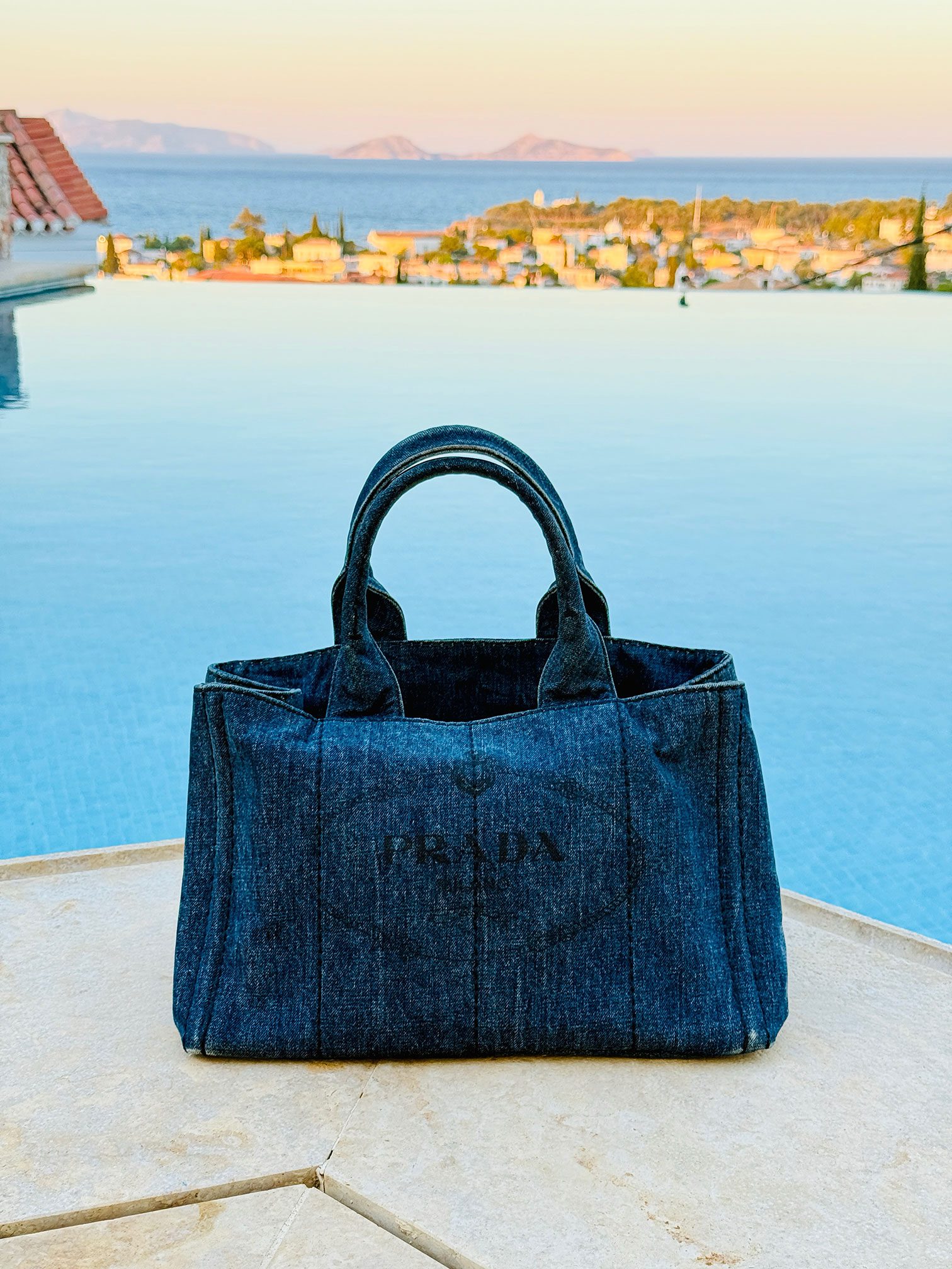 Prada Blue Denim Canapa Logo Satchel