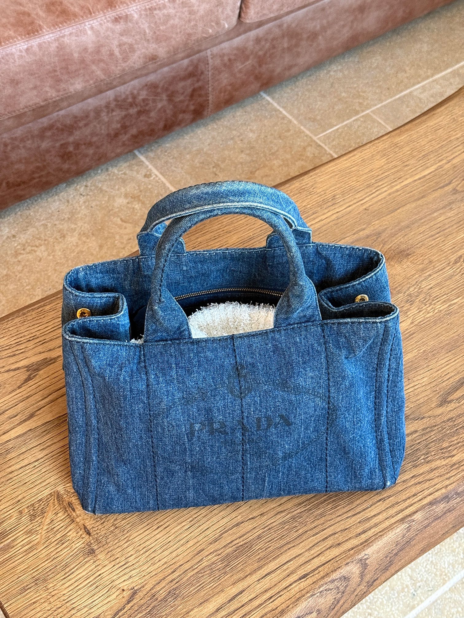 Prada Blue Denim Canapa Logo Satchel - Image 5