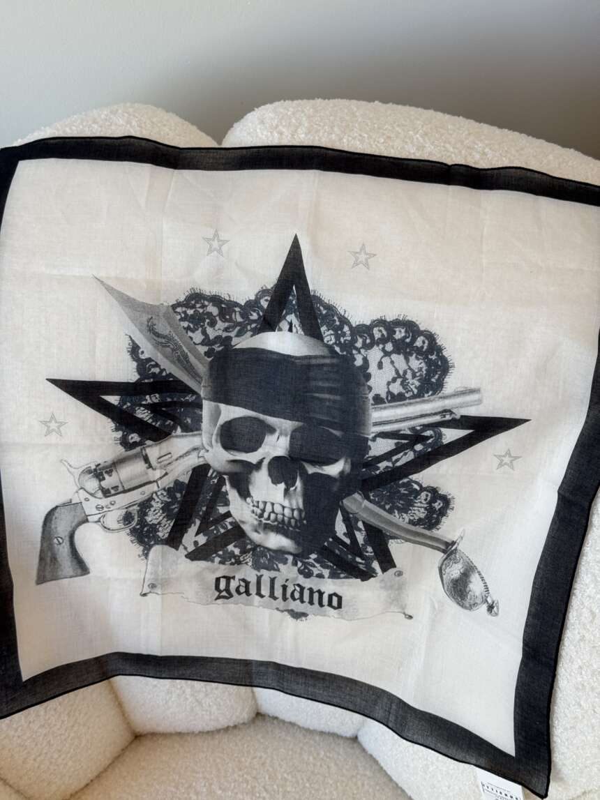 John Galliano Cotton Scarf – Skull Print