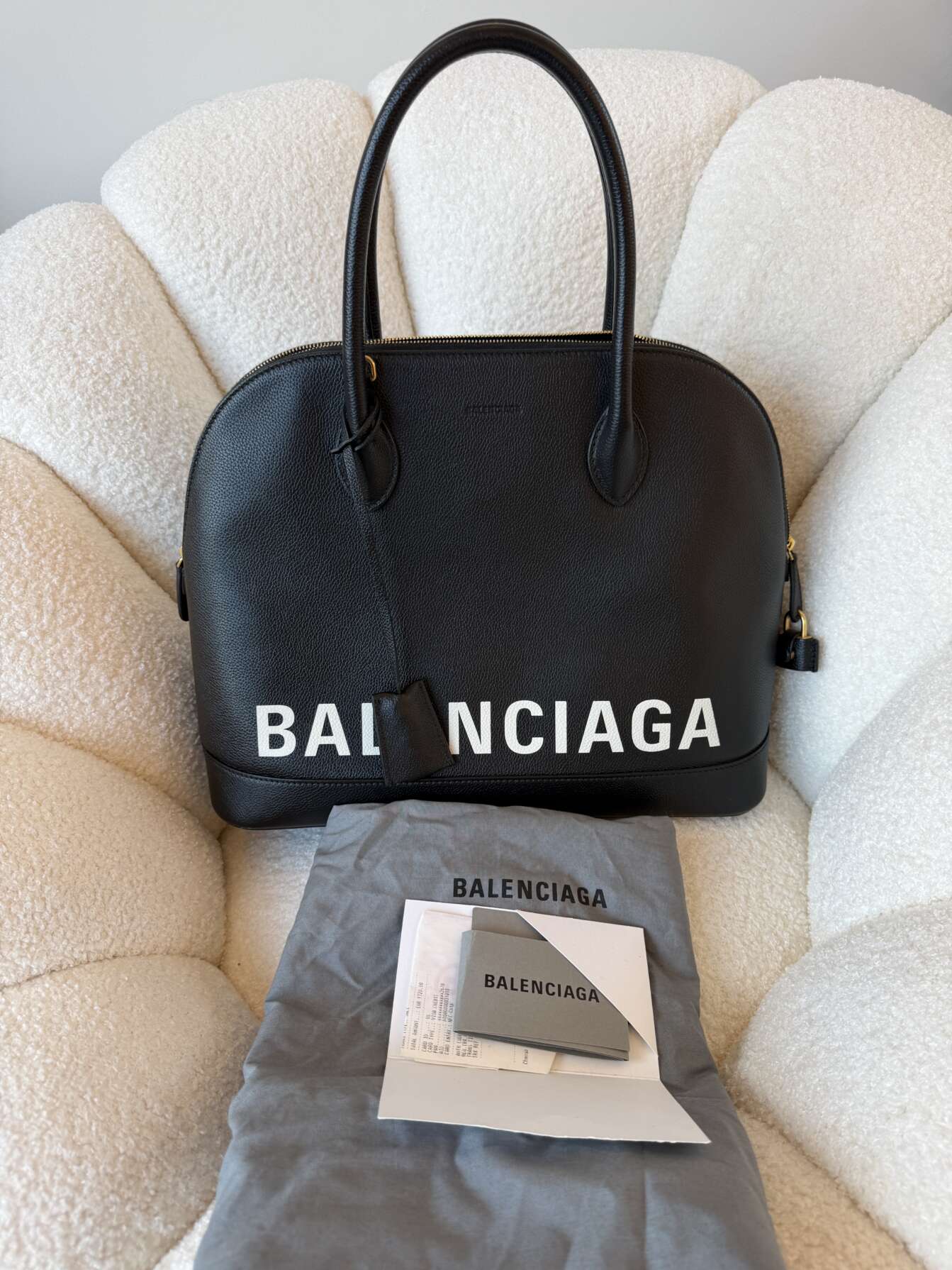 Balenciaga Ville Top Handle – Black Logo Tote