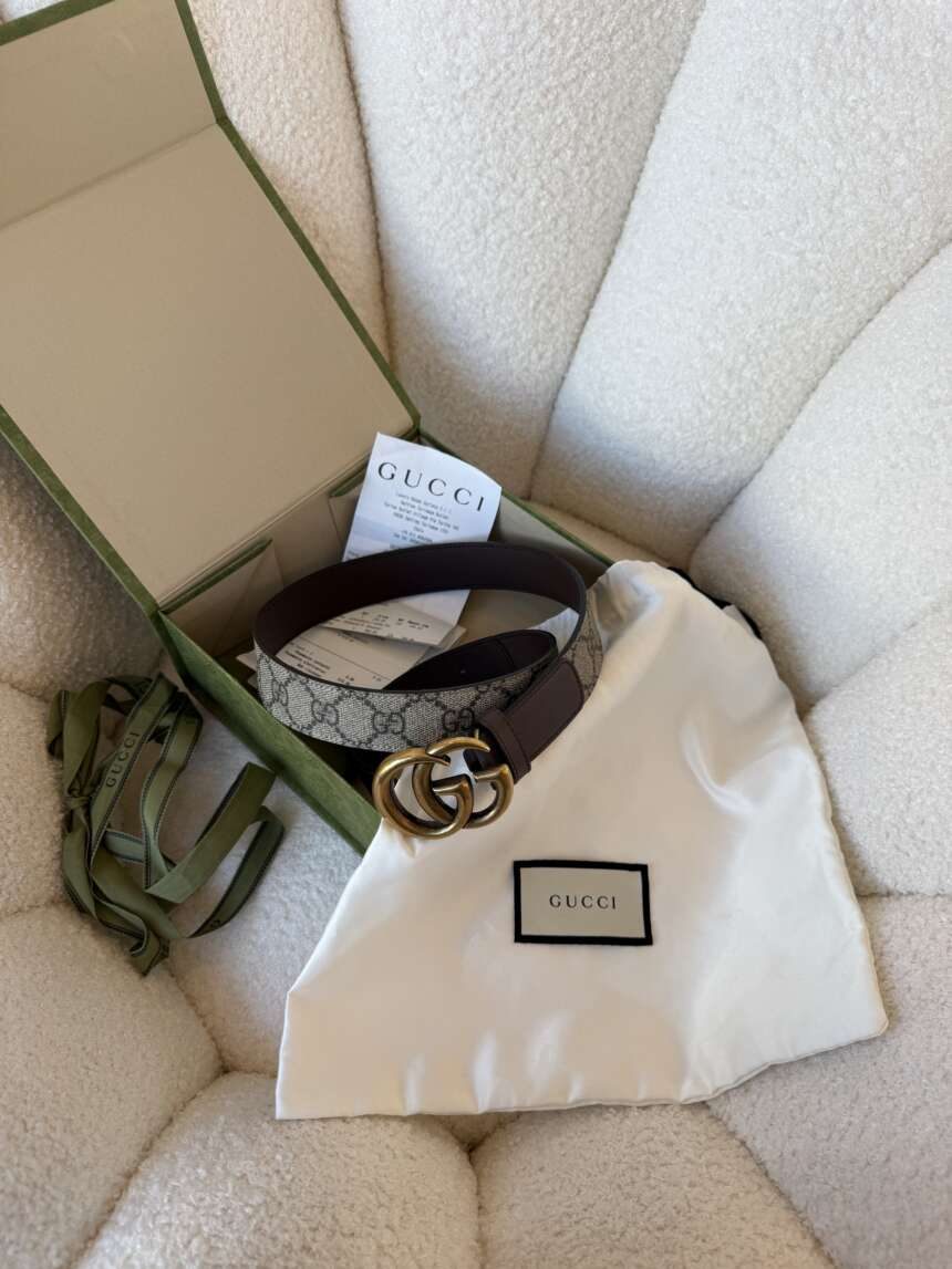 Gucci GG Supreme Belt με Χρυσό GG Buckle