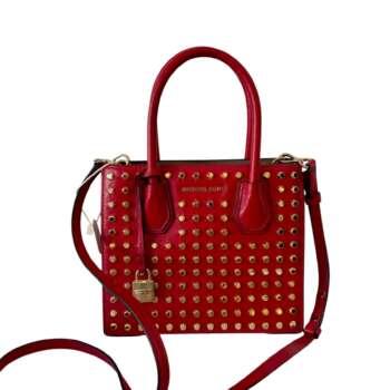 Michael Kors Κόκκινη Δερμάτινη Τσάντα με Χρυσά Τρουκς