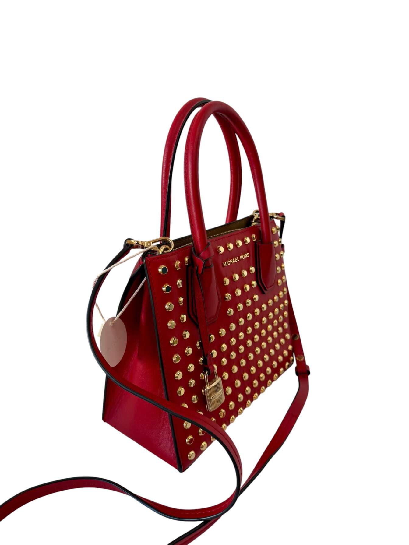 Michael Kors Κόκκινη Δερμάτινη Τσάντα με Χρυσά Τρουκς - Image 3