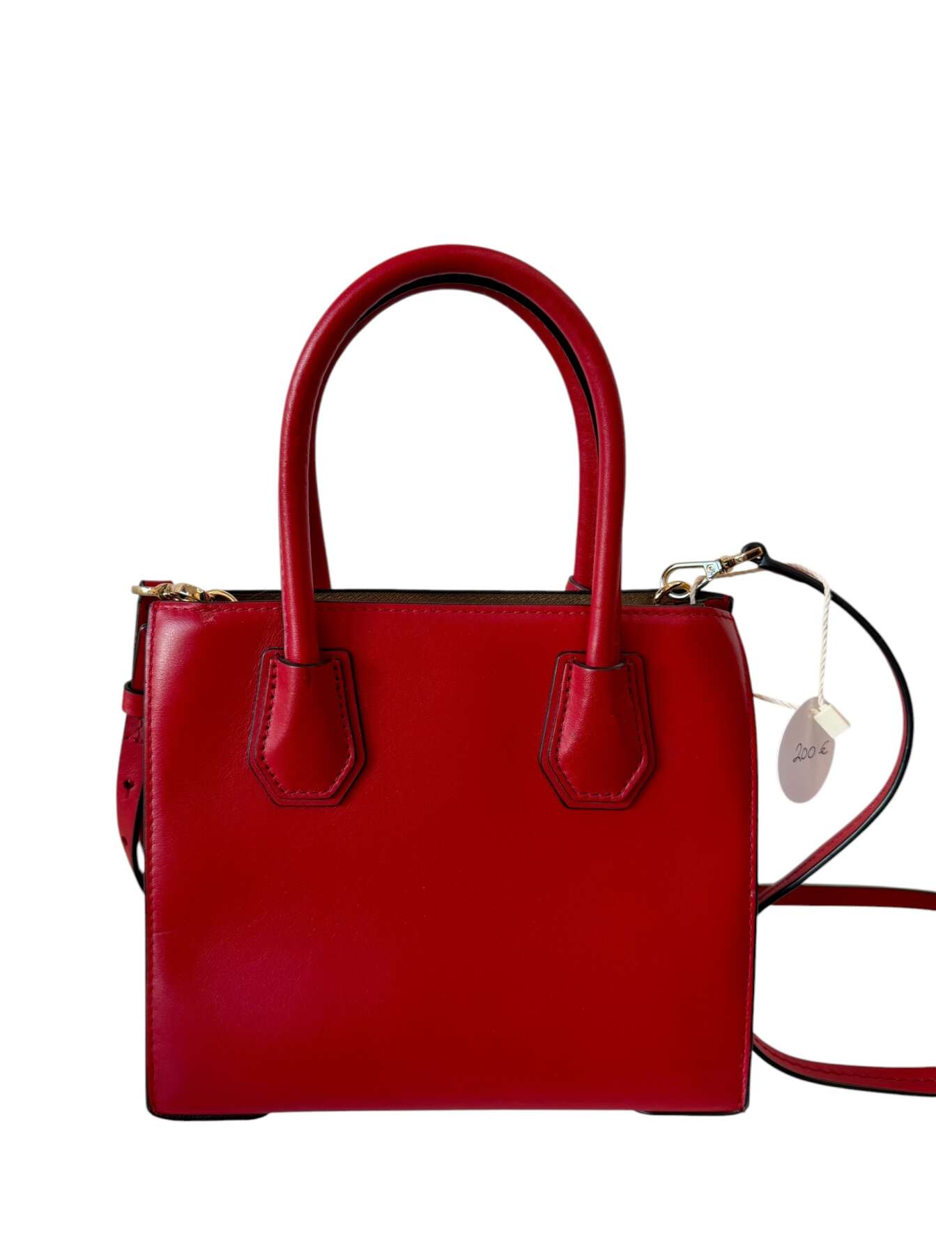 Michael Kors Κόκκινη Δερμάτινη Τσάντα με Χρυσά Τρουκς - Image 4
