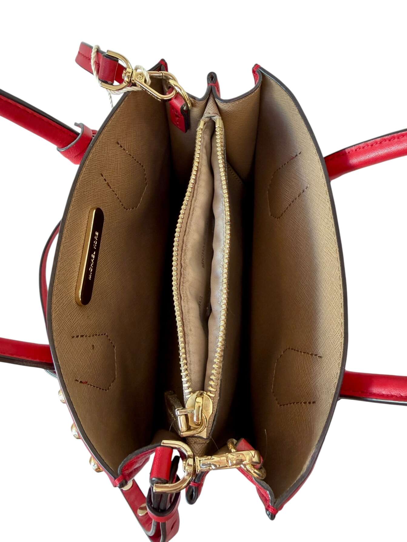Michael Kors Κόκκινη Δερμάτινη Τσάντα με Χρυσά Τρουκς - Image 6