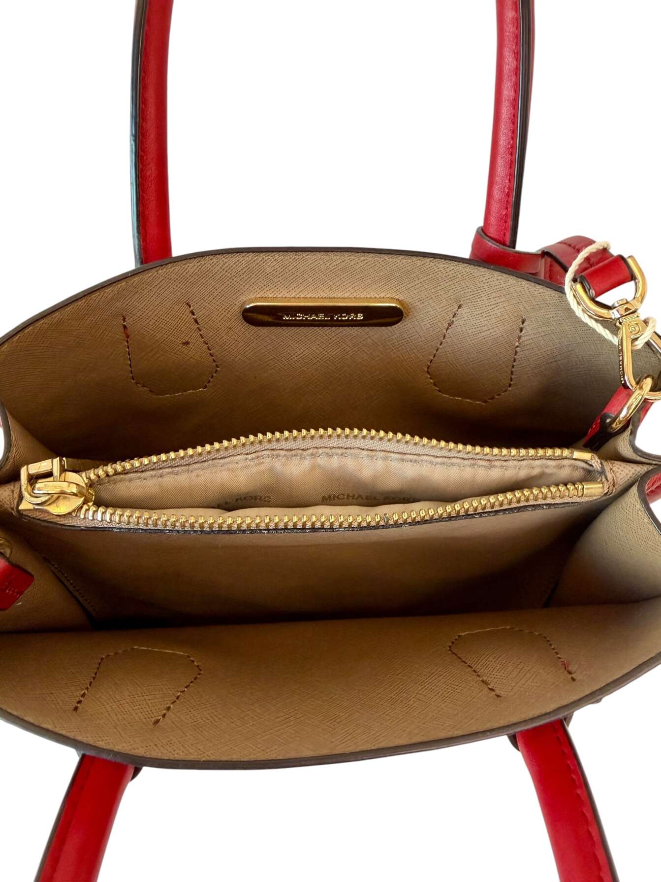 Michael Kors Κόκκινη Δερμάτινη Τσάντα με Χρυσά Τρουκς - Image 7