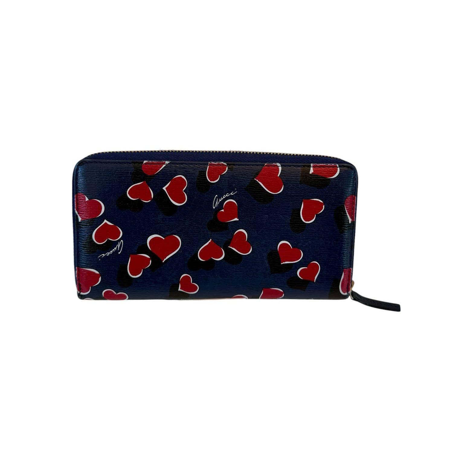 Gucci Heartbeat Zip Around Πορτοφόλι σε Navy με Κόκκινες Καρδιές - Image 4