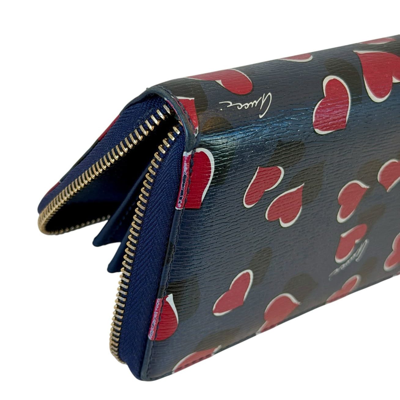 Gucci Heartbeat Zip Around Πορτοφόλι σε Navy με Κόκκινες Καρδιές - Image 3