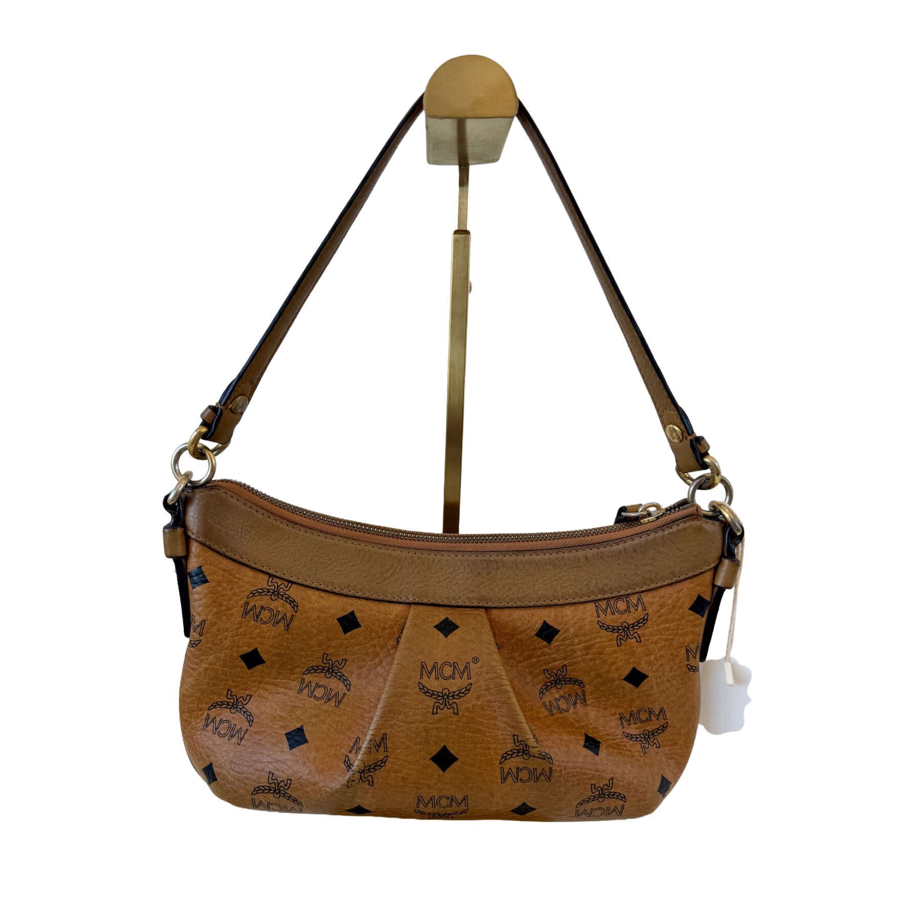 MCM Visetos Baguette Τσάντα Ώμου σε Cognac - Image 2