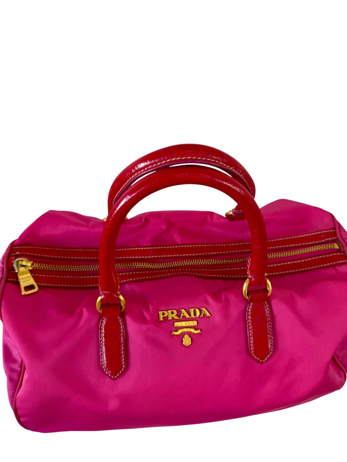 Prada Φούξια Nylon Boston Τσάντα Χειρός με Λουστρέ Λεπτομέρειες - Image 7