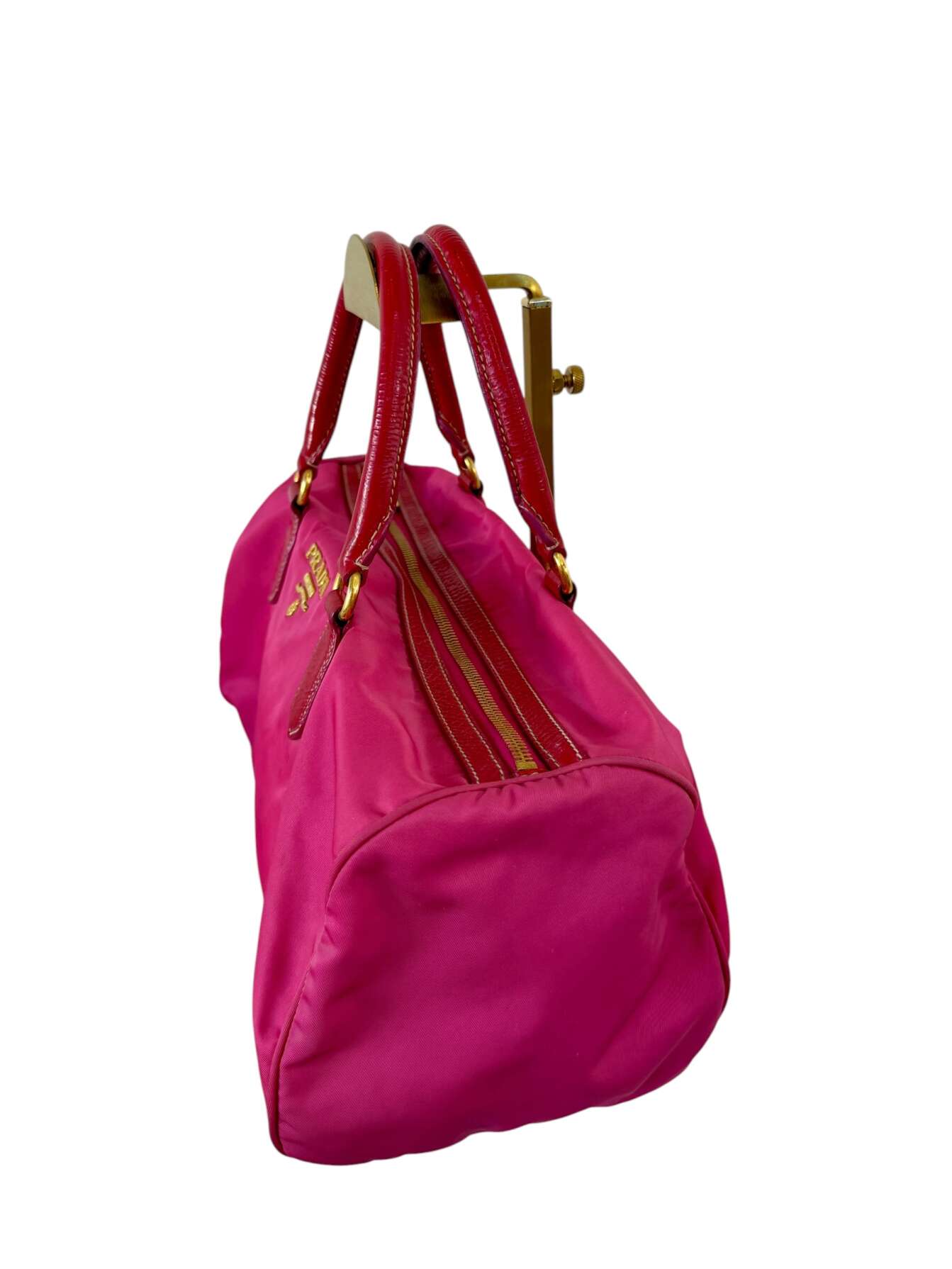 Prada Φούξια Nylon Boston Τσάντα Χειρός με Λουστρέ Λεπτομέρειες - Image 5