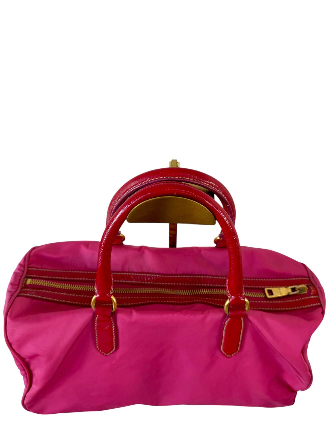 Prada Φούξια Nylon Boston Τσάντα Χειρός με Λουστρέ Λεπτομέρειες - Image 3