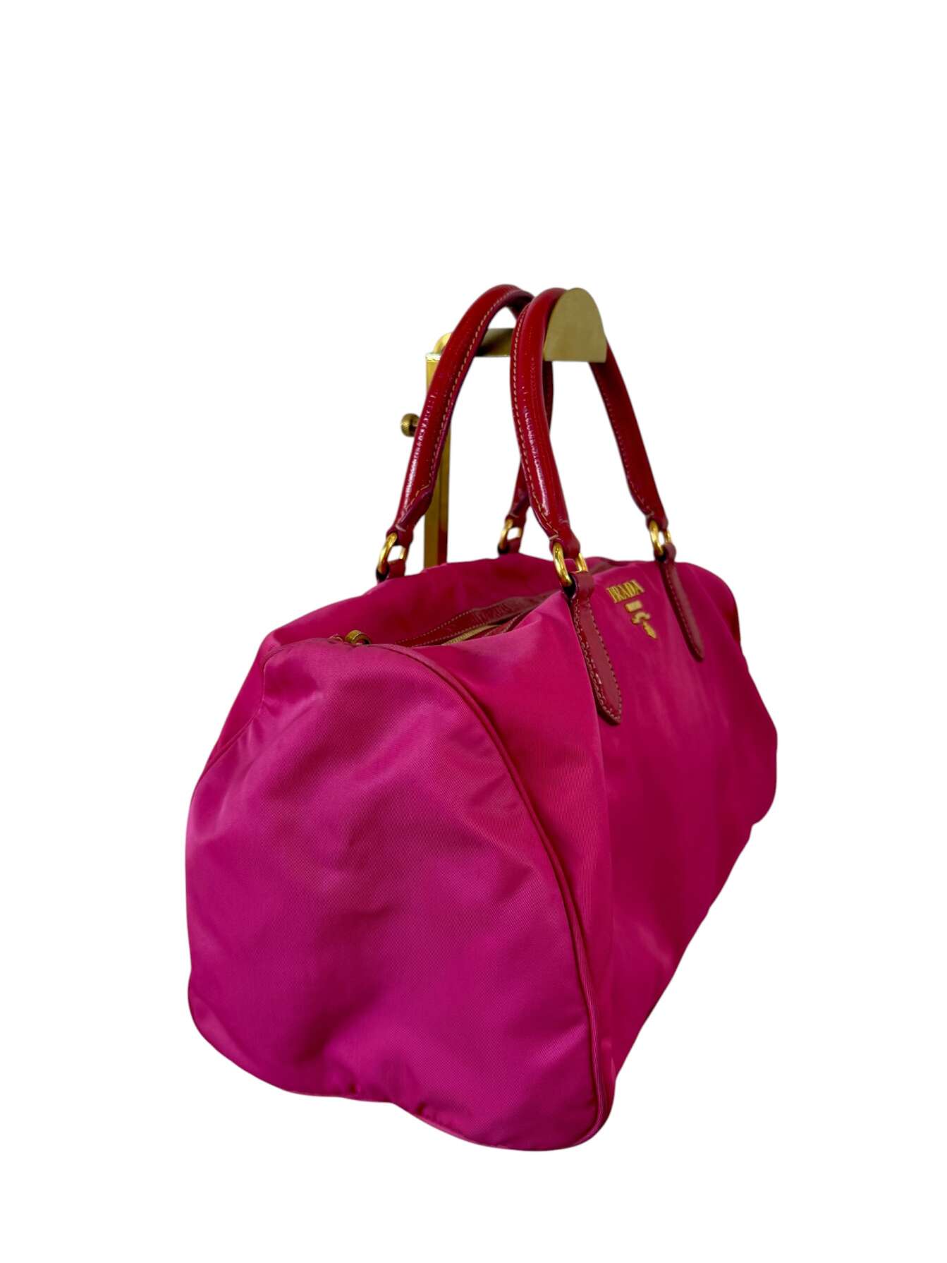 Prada Φούξια Nylon Boston Τσάντα Χειρός με Λουστρέ Λεπτομέρειες - Image 2