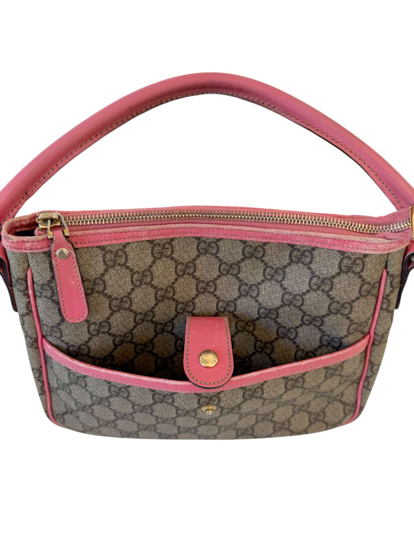 Gucci GG Supreme Τσάντα Ώμου με Ροζ Δέρμα - Image 8