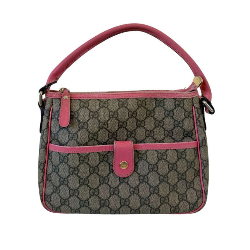 Gucci GG Supreme Τσάντα Ώμου με Ροζ Δέρμα