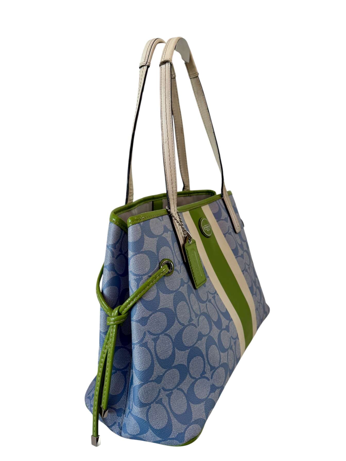 Coach Signature Γαλάζια Tote Τσάντα με Πράσινες Λεπτομέρειες - Image 4