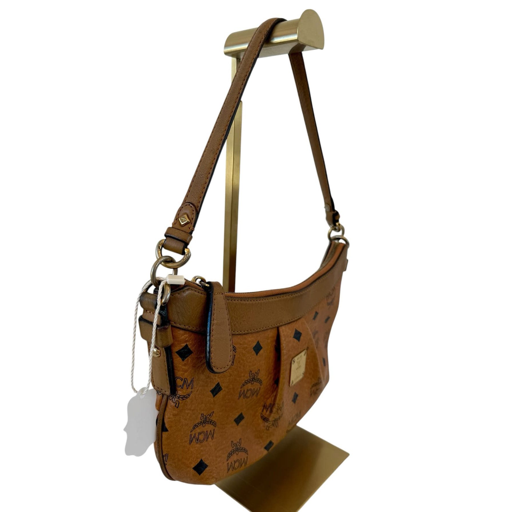 MCM Visetos Baguette Τσάντα Ώμου σε Cognac - Image 7