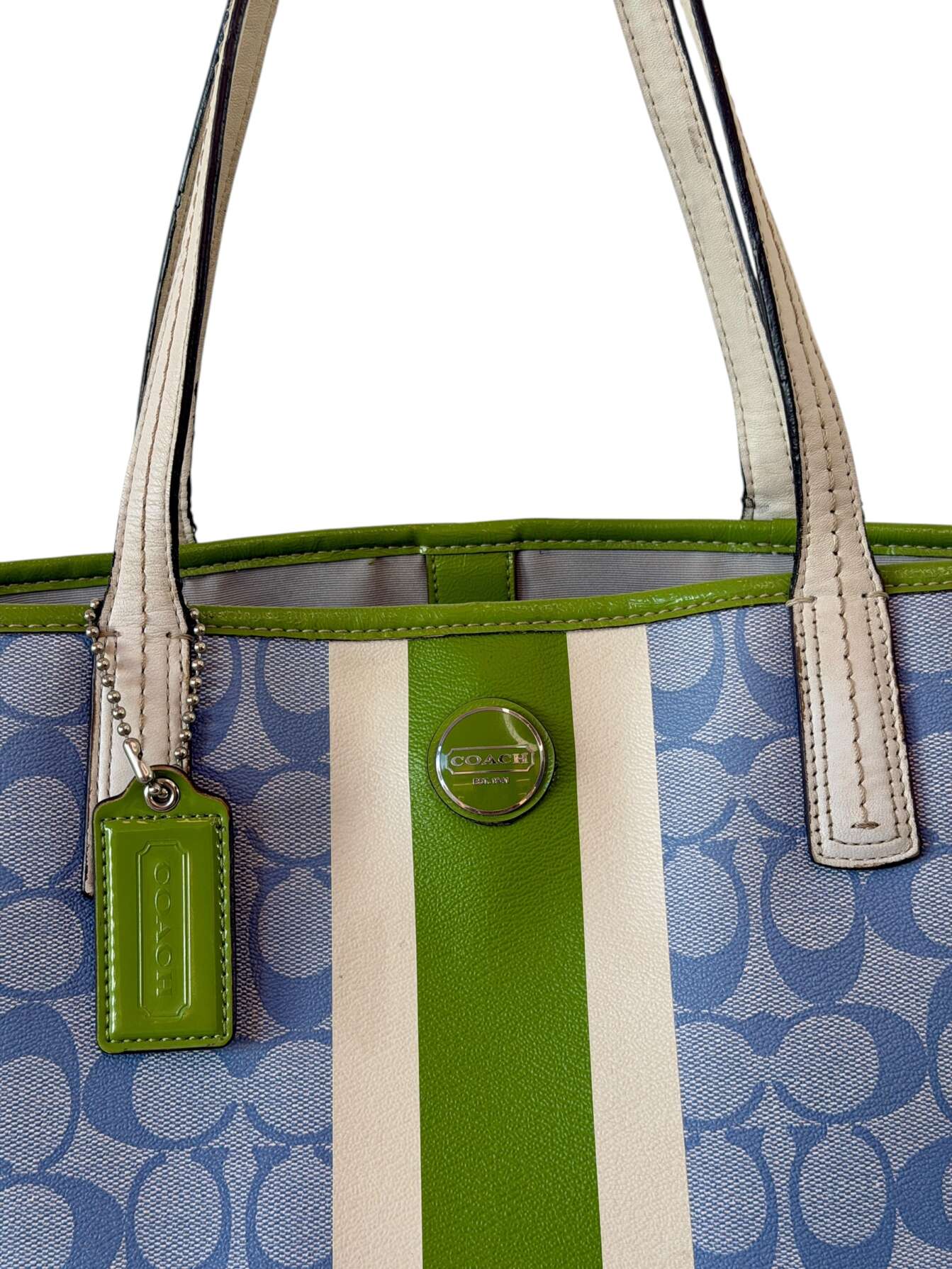 Coach Signature Γαλάζια Tote Τσάντα με Πράσινες Λεπτομέρειες - Image 5