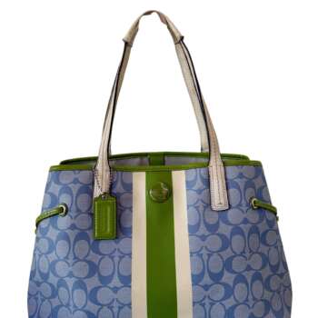 Coach Signature Γαλάζια Tote Τσάντα με Πράσινες Λεπτομέρειες