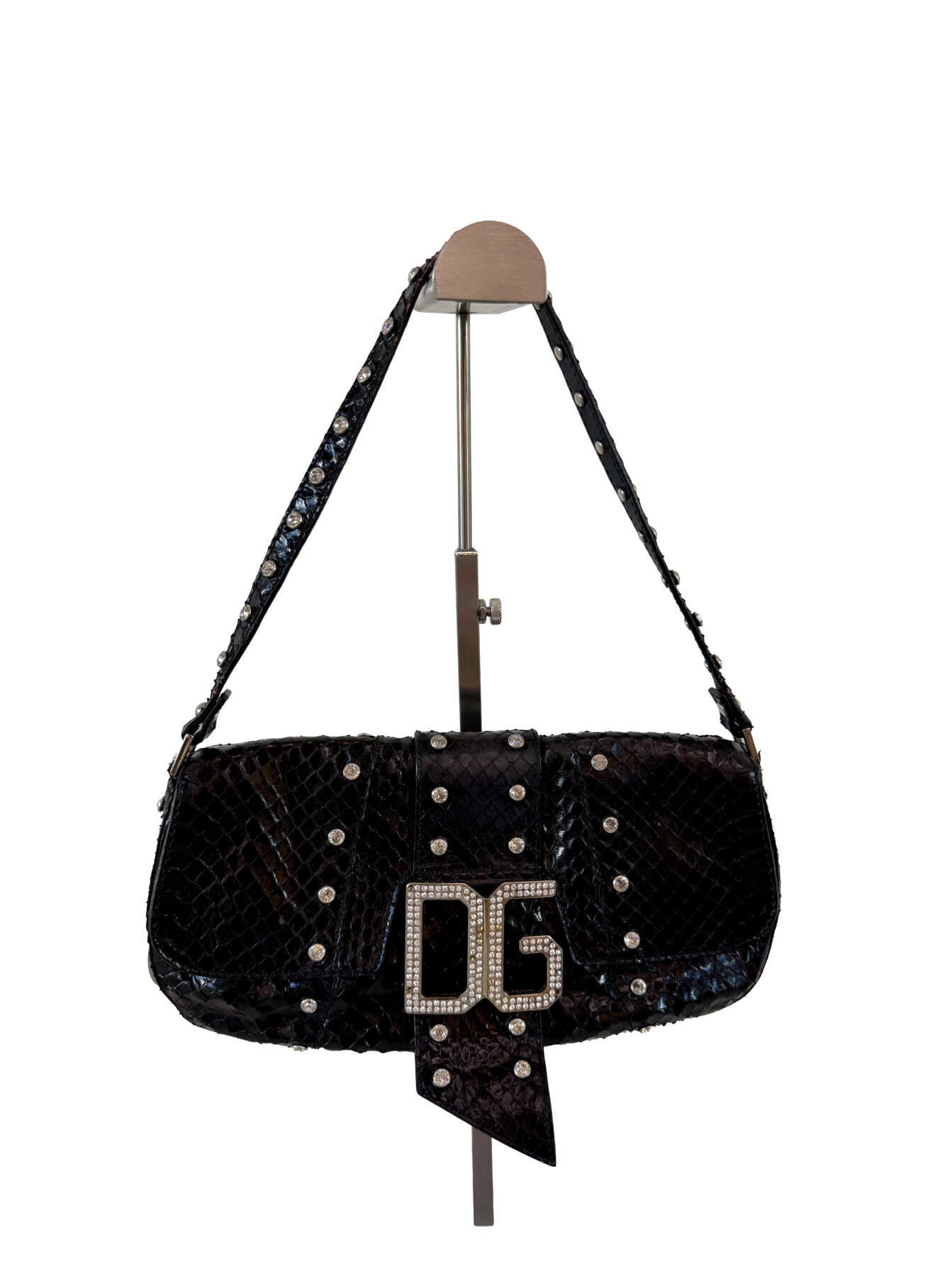 Dolce & Gabbana Statement Τσάντα Ώμου με Όψη Φιδιού και Κρύσταλλα