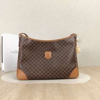 Céline Vintage Macadam Canvas — Καφέ Τσάντα Ώμου με Ταμπά Δέρμα