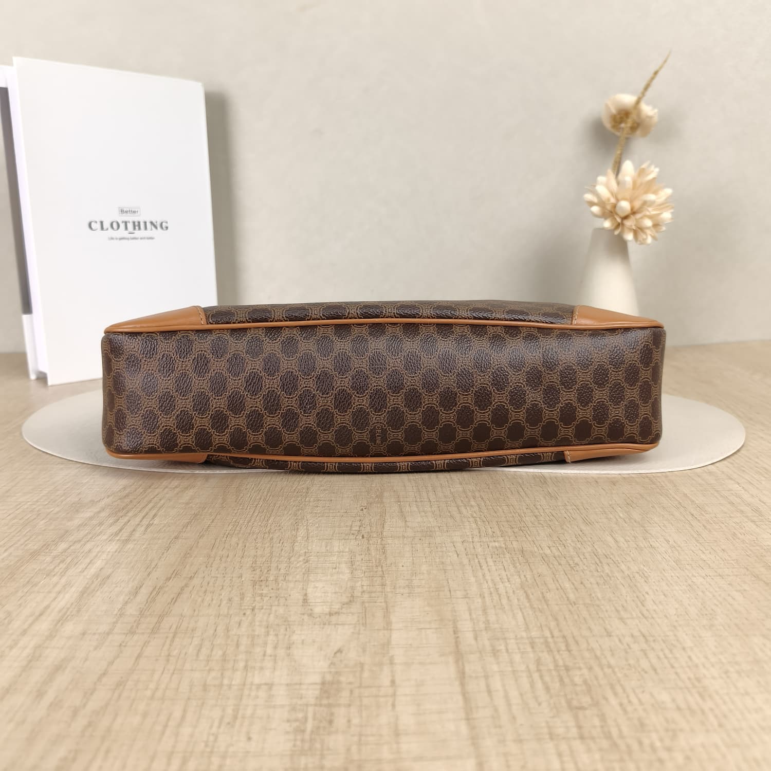 Céline Vintage Macadam Canvas — Καφέ Τσάντα Ώμου με Ταμπά Δέρμα — φωτογραφία 7