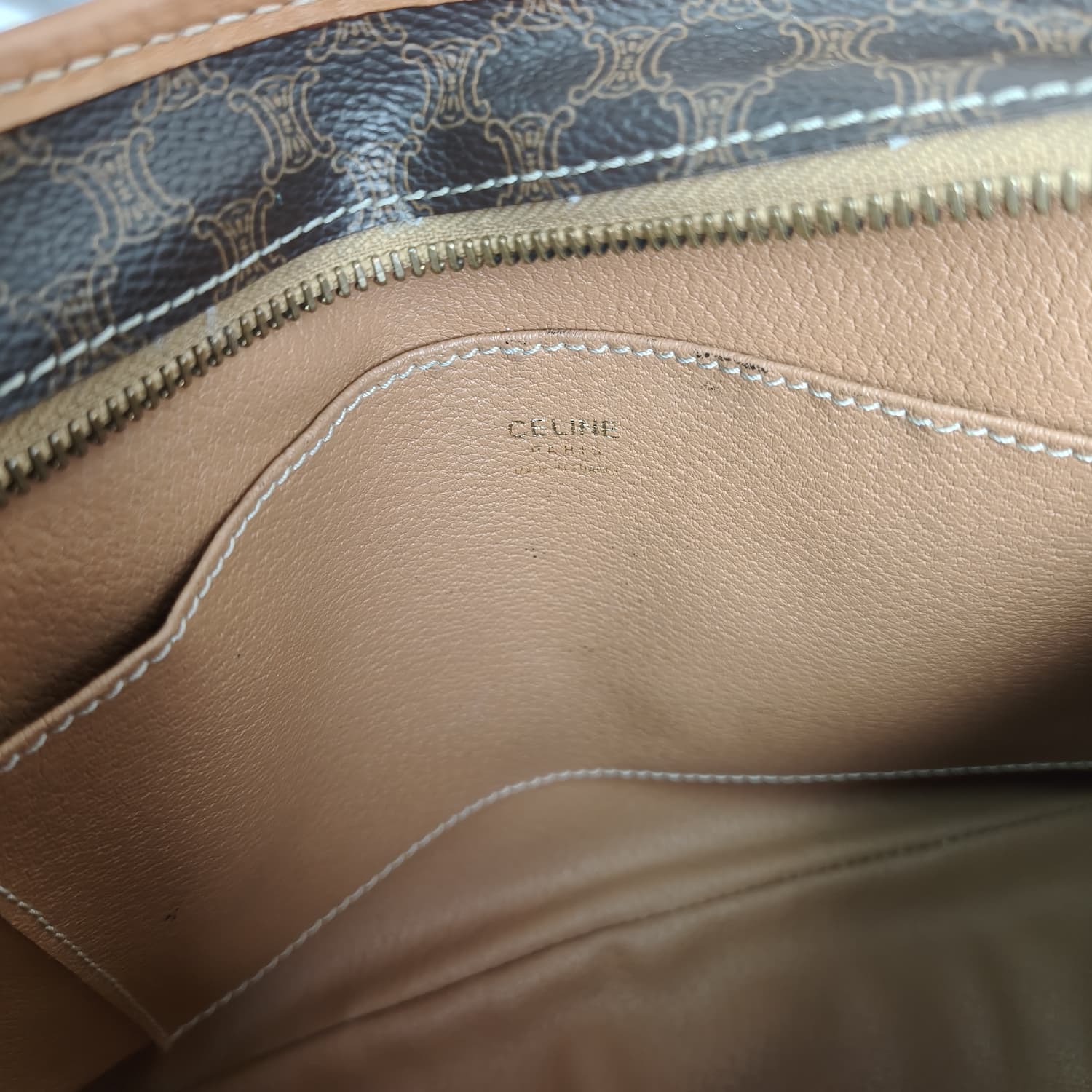 Céline Vintage Macadam Canvas — Καφέ Τσάντα Ώμου με Ταμπά Δέρμα — φωτογραφία 12