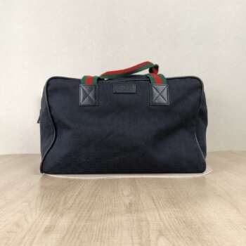 Gucci GG Canvas Boston Bag — Μπλε Σκούρο με Πράσινο-Κόκκινο Web