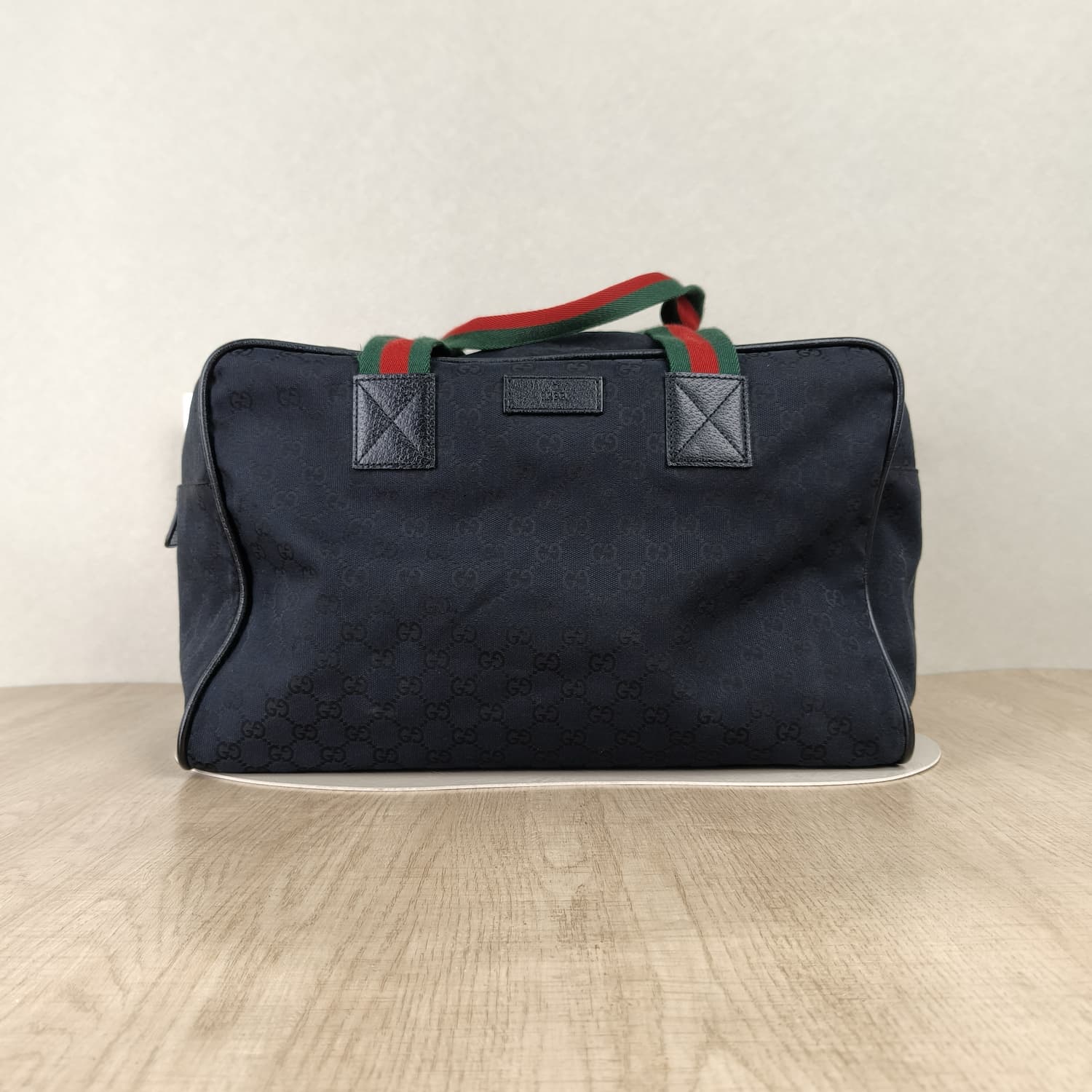 Gucci GG Canvas Boston Bag — Μπλε Σκούρο με Πράσινο-Κόκκινο Web