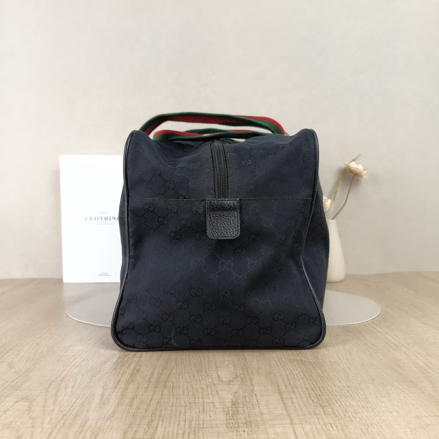 Gucci GG Canvas Boston Bag — Μπλε Σκούρο με Πράσινο-Κόκκινο Web — φωτογραφία 2