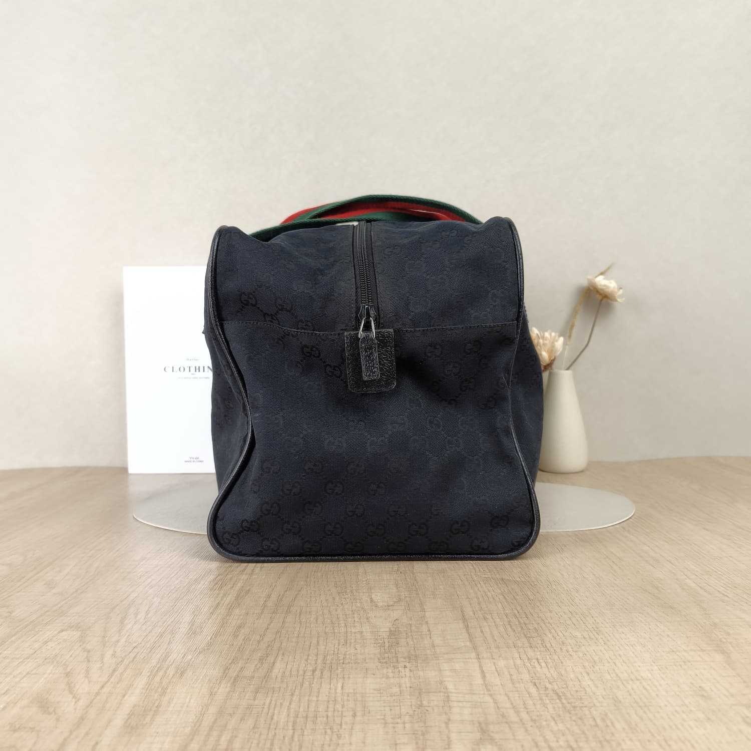 Gucci GG Canvas Boston Bag — Μπλε Σκούρο με Πράσινο-Κόκκινο Web — φωτογραφία 3