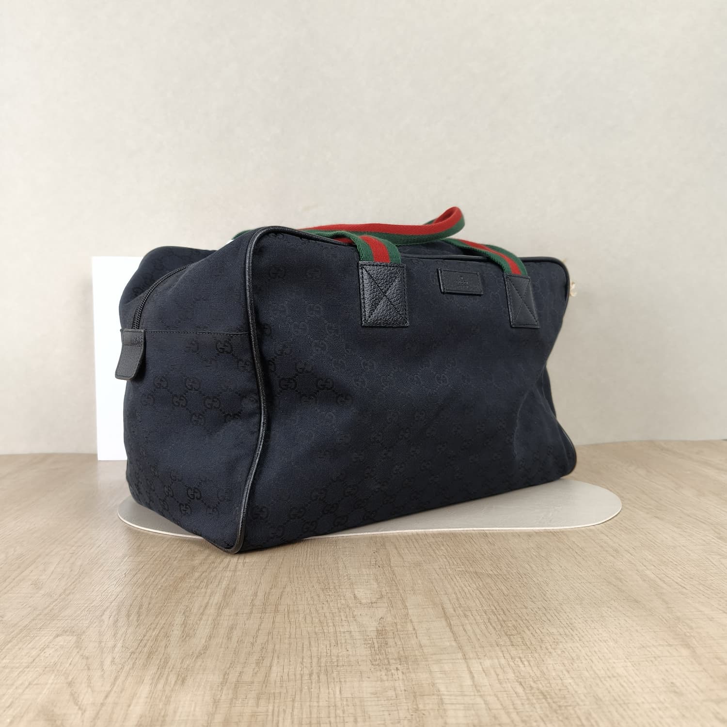 Gucci GG Canvas Boston Bag — Μπλε Σκούρο με Πράσινο-Κόκκινο Web — φωτογραφία 4