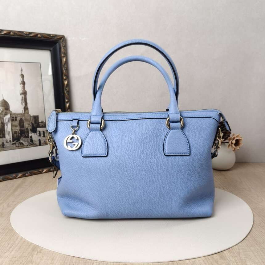 Gucci Δερμάτινη Bauletto Τσάντα σε Γαλάζιο με Interlocking G — φωτογραφία 2