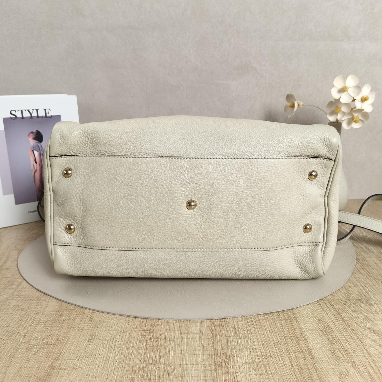 Gucci Bamboo Δερμάτινη Boston Bag — Ιβουάρ με Χερούλια Μπαμπού — φωτογραφία 8